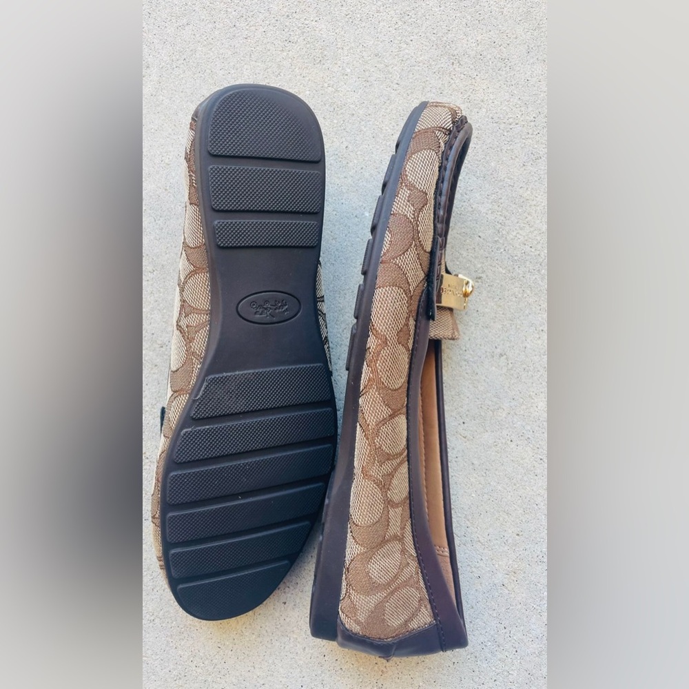 Coach Brown Patterned Loafers with Gold Buckle - Picture 3 of 3